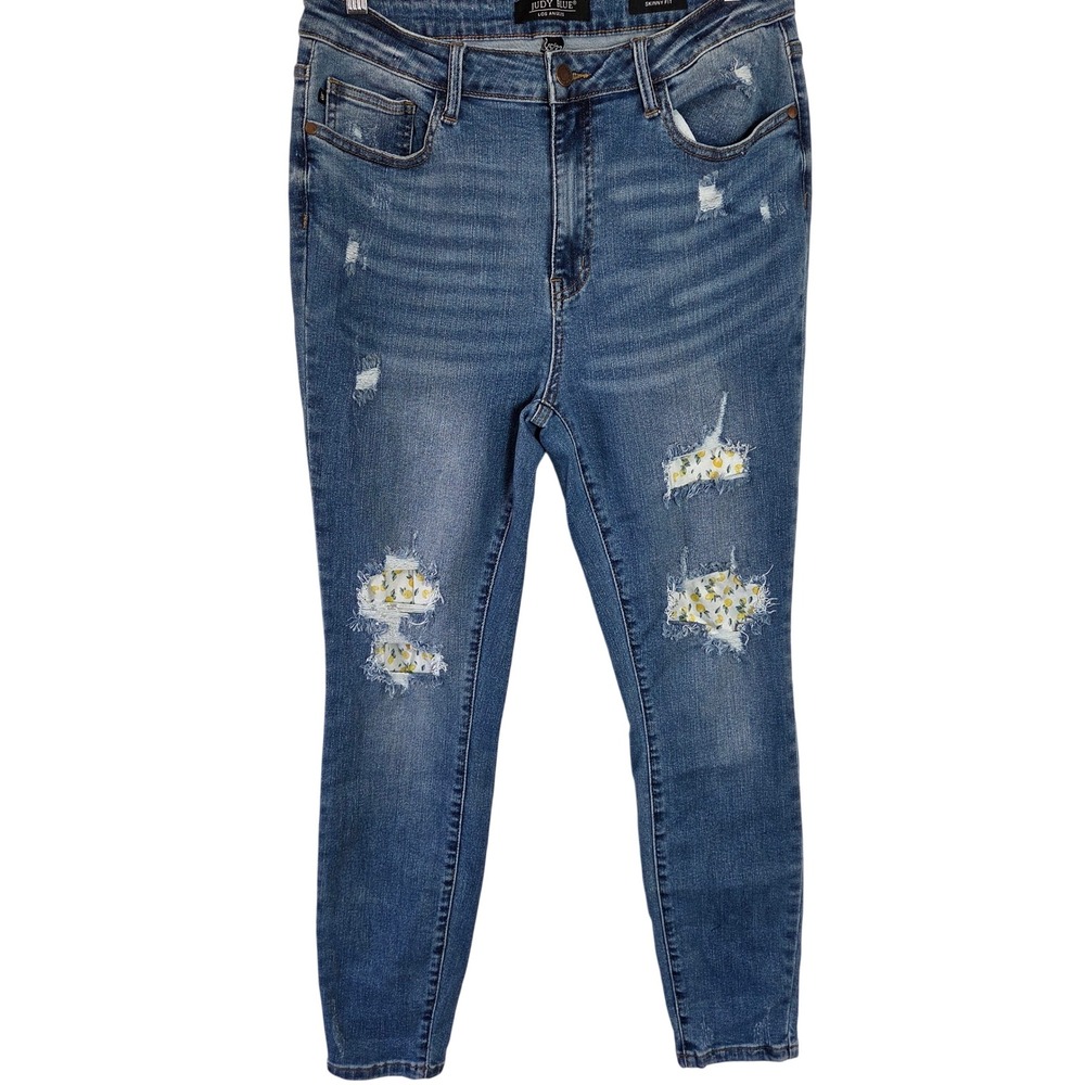 Judy Blue Skinny Jeans High Rise Distressed Lemon Patch Denim Size 15
